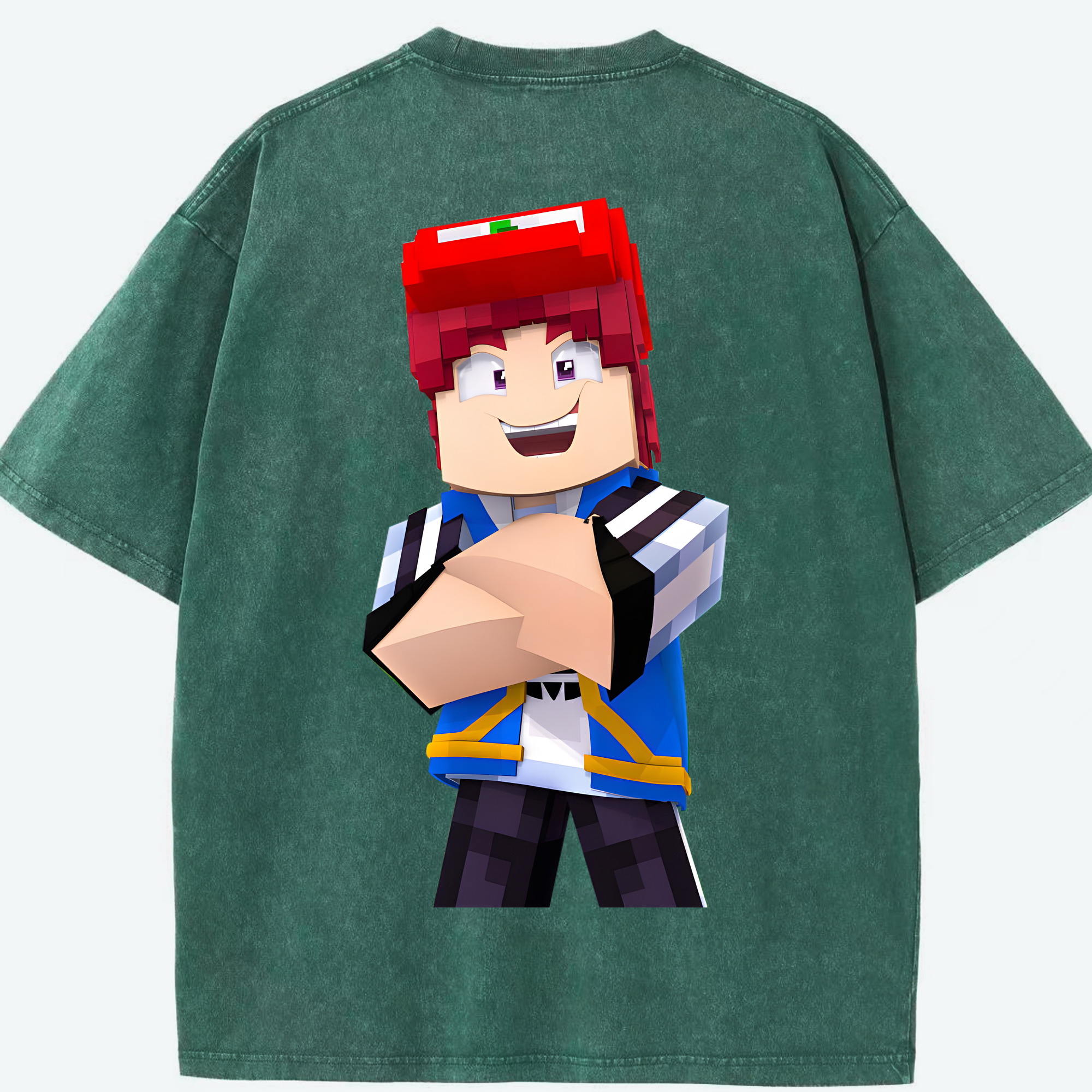 （画像用） マインクラフト ブロックの世界 Minecraft MC Block world 綿100% ヴィンテージ風 半袖Tシャツ（背面プリント）